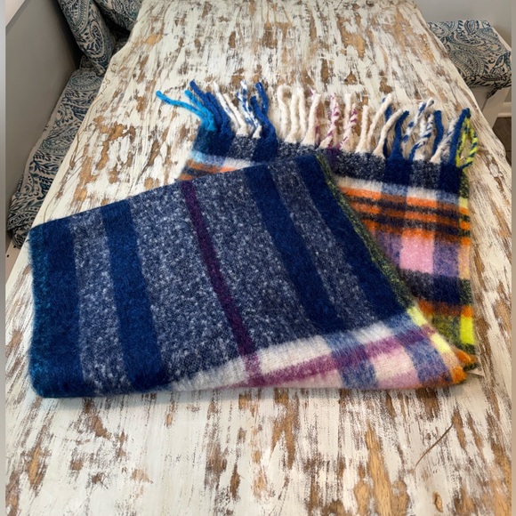 NWT Steve Madden Lofty Fringe Scarf Plaid Scarf Blanket Scarf Blue Cobalt Pink - Picture 2 of 6